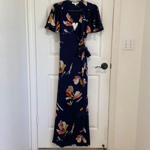 NWT Lovestitch navy floral wrap maxi dress, size small